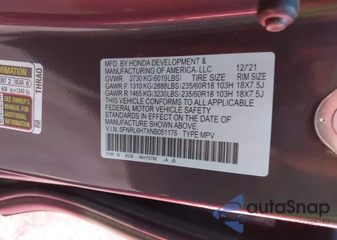 2022 Honda Odyssey Ex-L from USA, damaged, VIN 5FNRL6H7XNB051176